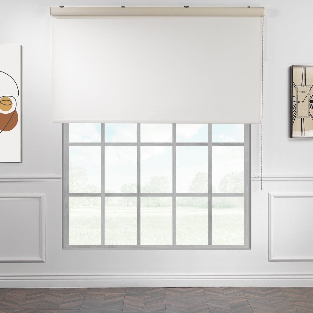 Metallic Cord loop Roller Blind Room Darkening & Blackout Window Shades - Off White