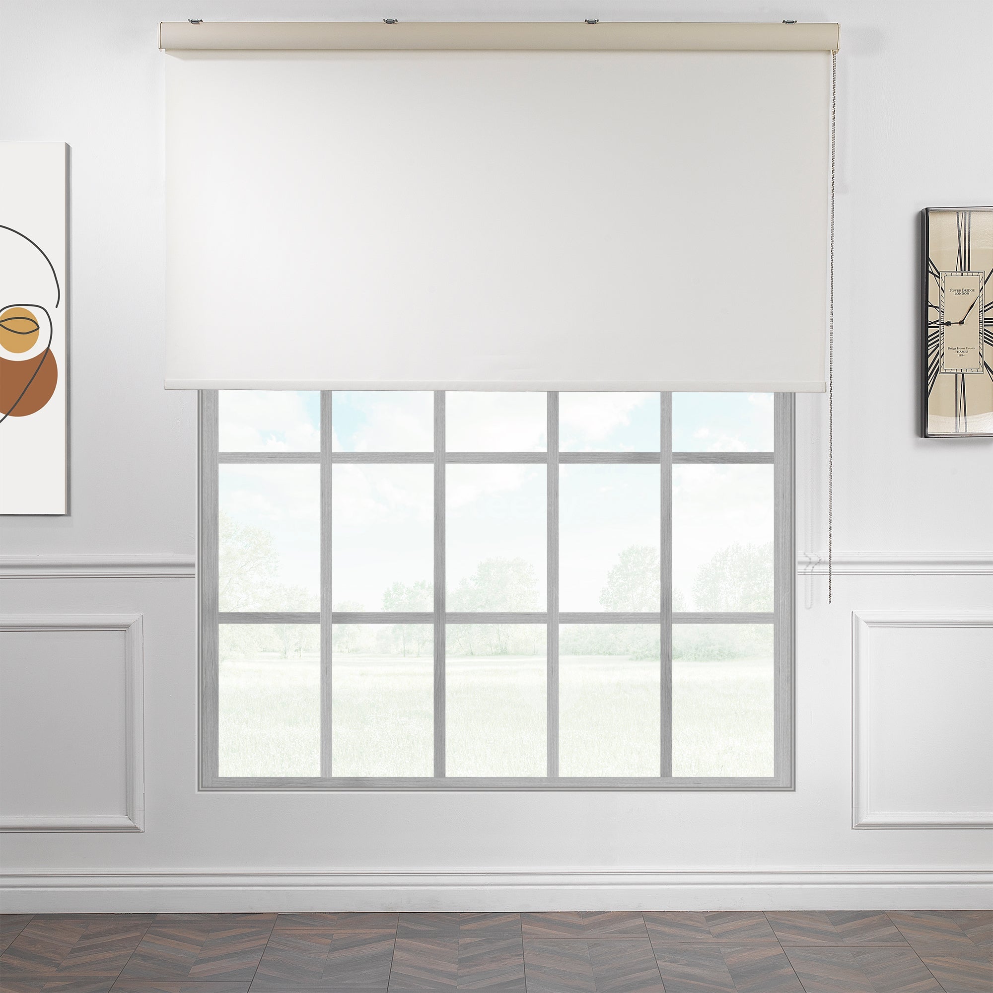 Metallic Cord loop Roller Blind Room Darkening & Blackout Window Shades - Off White