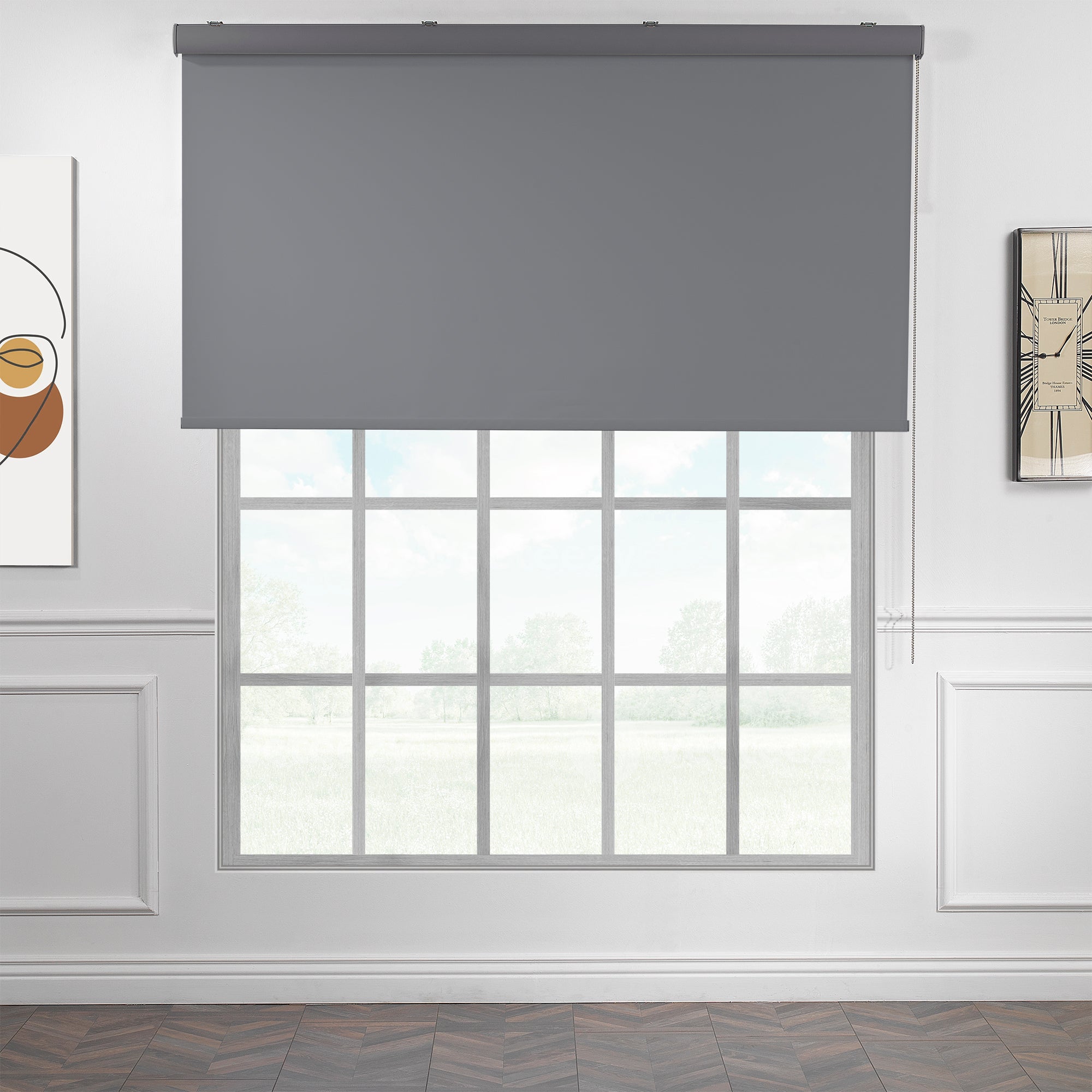 Metallic Cord loop Roller Blind Room Darkening & Blackout Window Shades -Grey