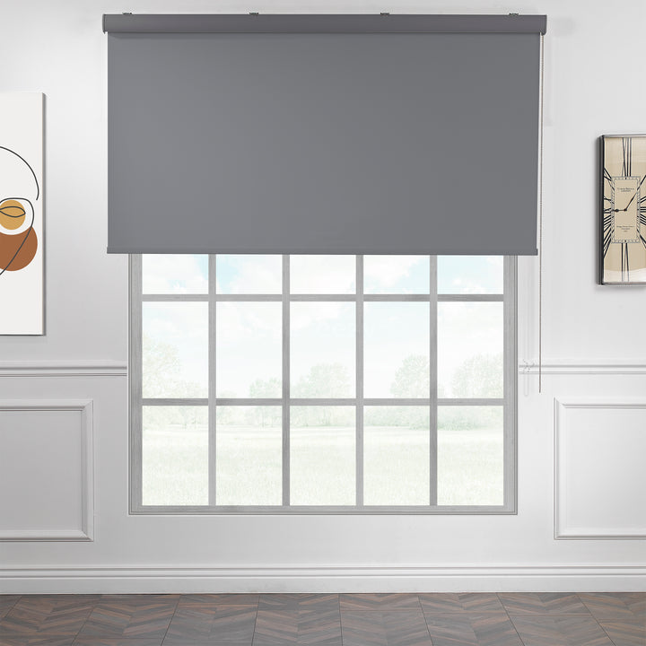 Metallic Cord loop Roller Blind Blackout &amp; Room Darkening Window Shades - Grey