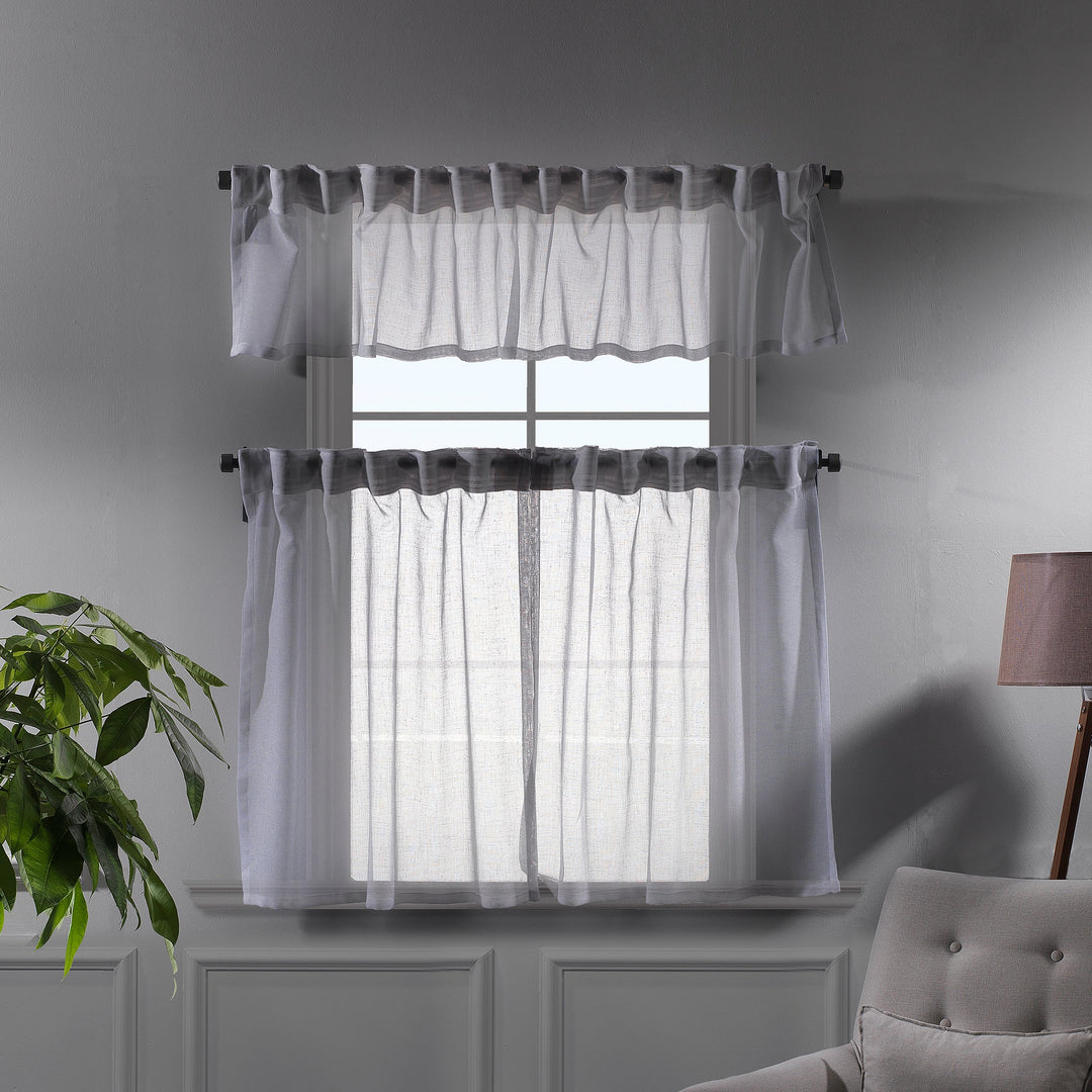 Sheer linen kitchen valances, sheer linen look kitchen valances, linen look kitchen valance, 100% polyester sheer valance, kitchen window valance, light filtering kitchen curtains, decorative kitchen curtains, farmhouse kitchen valance, modern kitchen decor, window topper, kitchen window treatment, custom kitchen valance, café window curtain, rod pocket valance, elegant window valance, stylish kitchen window topper, home decor, window furnishings