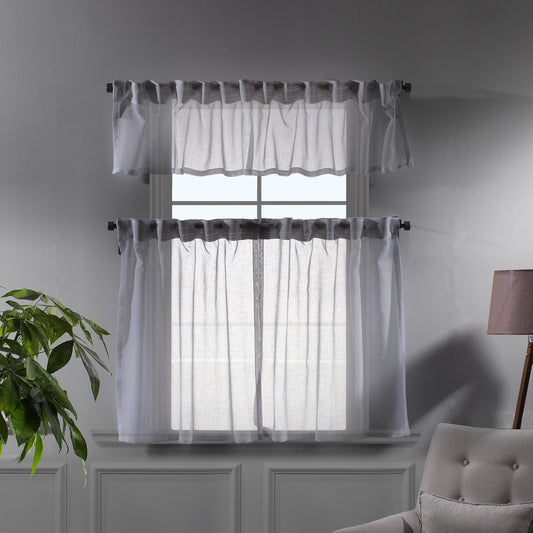 Sheer linen kitchen valances, sheer linen look kitchen valances, linen look kitchen valance, 100% polyester sheer valance, kitchen window valance, light filtering kitchen curtains, decorative kitchen curtains, farmhouse kitchen valance, modern kitchen decor, window topper, kitchen window treatment, custom kitchen valance, café window curtain, rod pocket valance, elegant window valance, stylish kitchen window topper, home decor, window furnishings