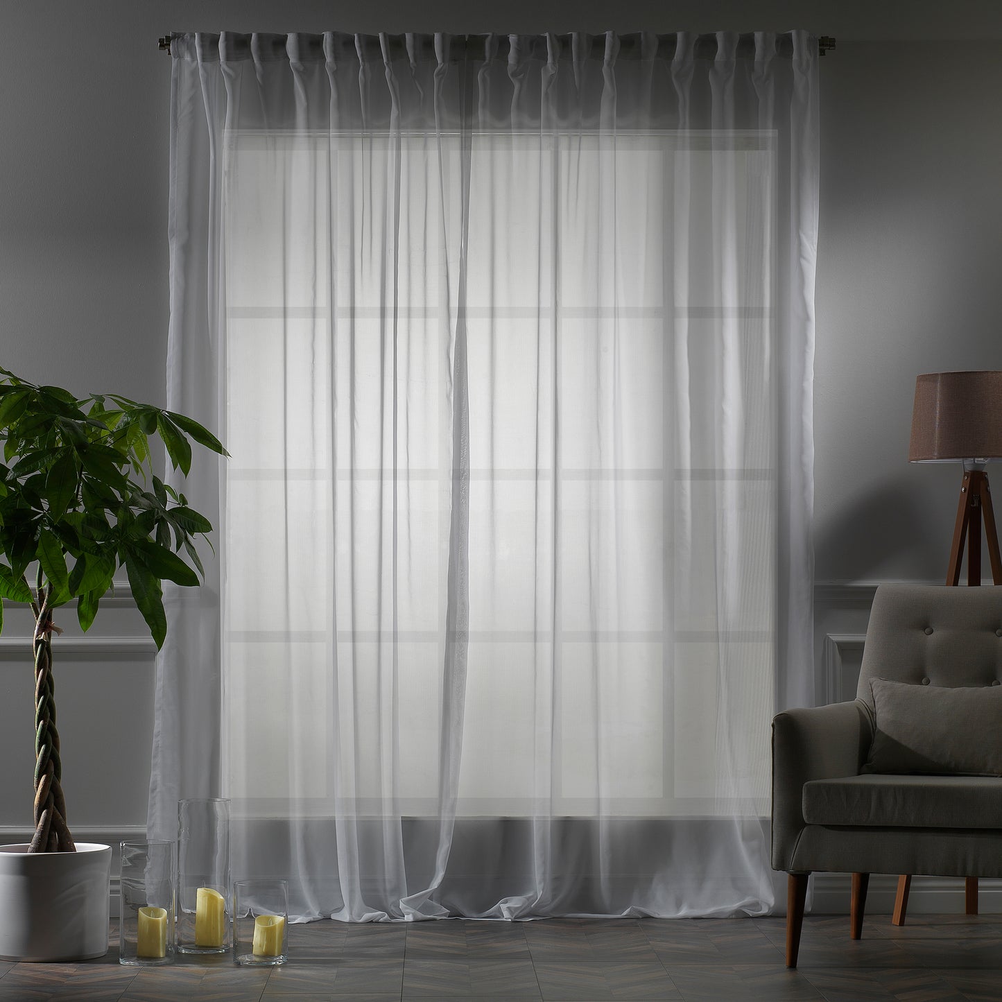 Sheer Silk Crepe Curtain Single Panel - White