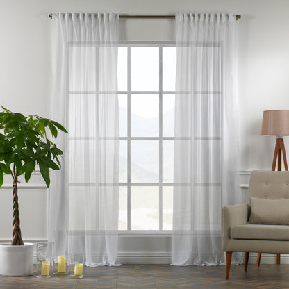 Lilijan Home sheer silk crepe curtains, silk crepe sheer curtains, sheer window curtains, elegant sheer drapes, light filtering curtains, 100% polyester sheer curtains, luxury window treatments, modern home decor, living room curtains, bedroom curtains, dining room curtains, airy curtain panels, decorative sheer curtains, custom size curtains, curtain panels, rod pocket curtains, back tab curtains, pinch pleat curtains, privacy sheer curtains, farmhouse curtains, window drapes