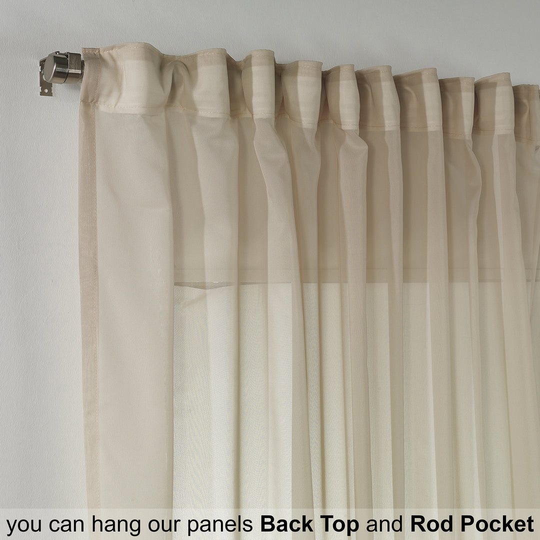 Sheer Silk Crepe Curtain Single Panel - Beige