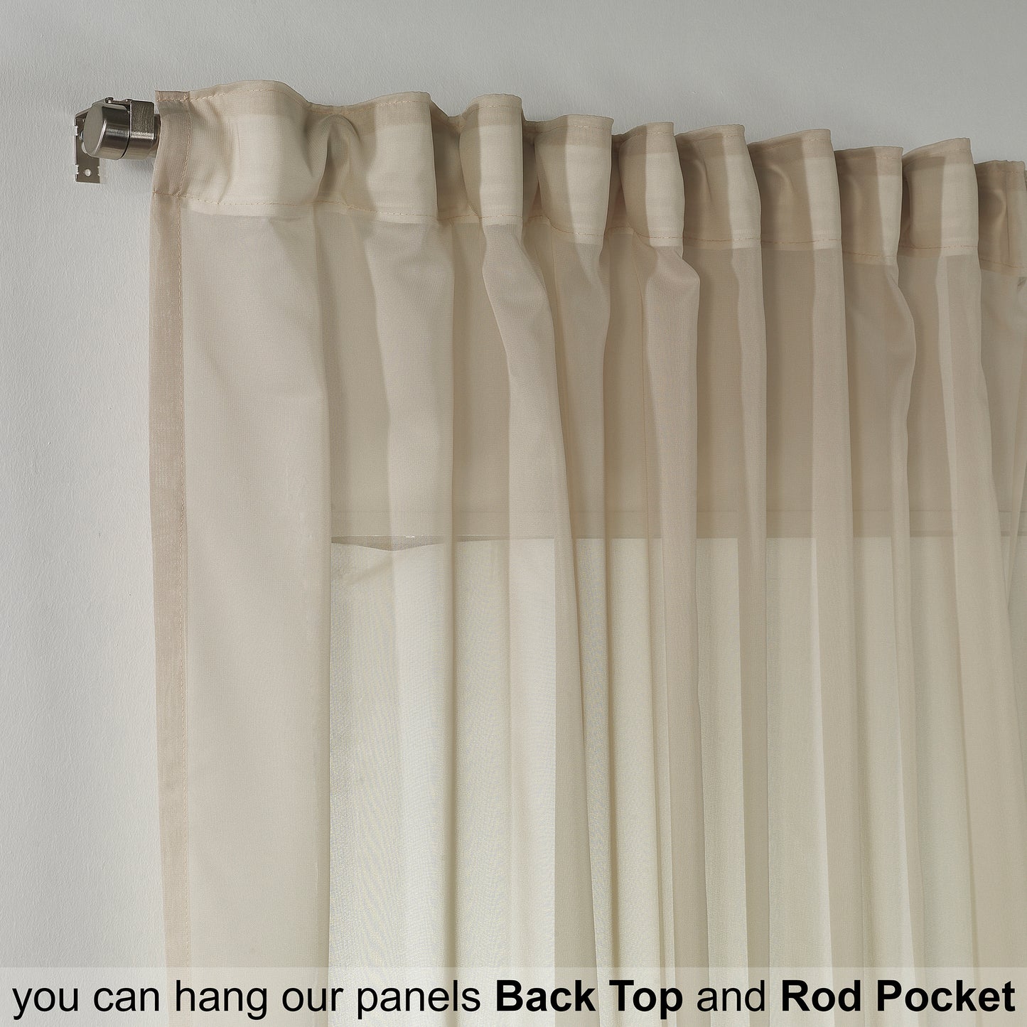 Sheer Silk Crepe Kitchen Valances Set of 3 - Beige