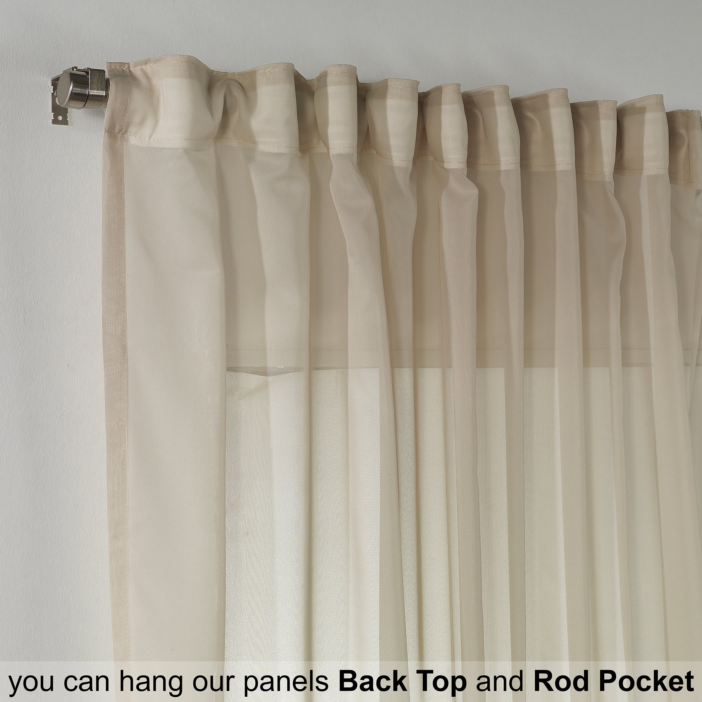 Sheer Silk Crepe Curtain Single Panel - Beige