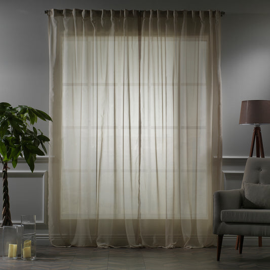 Sheer Silk Crepe Curtain Single Panel - Beige