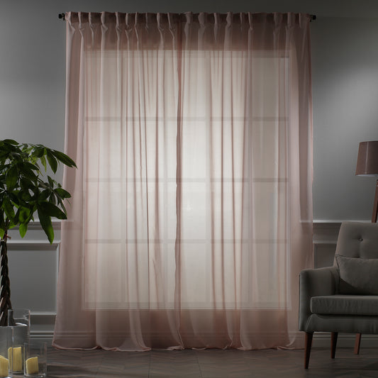 Sheer Silk Crepe Curtain Single Panel - Pink