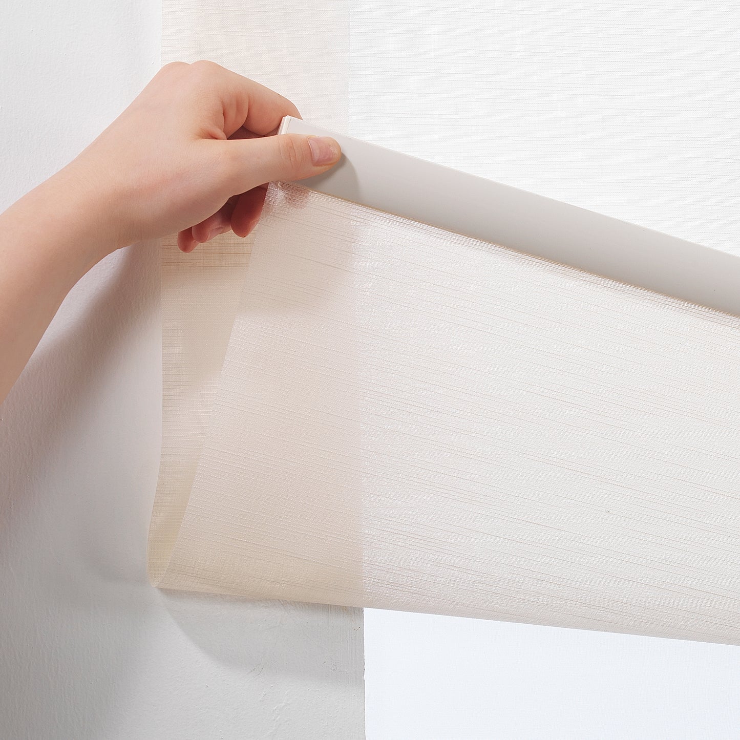 Linen Textured Room Darkening & Sami Sheer Metallic Cord Loop Roller Blind - Ecru