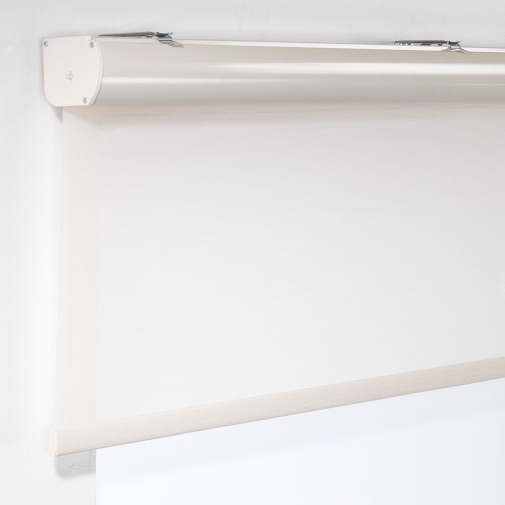 Linen Textured Room Darkening & Sami Sheer Metallic Cord Loop Roller Blind - Ecru