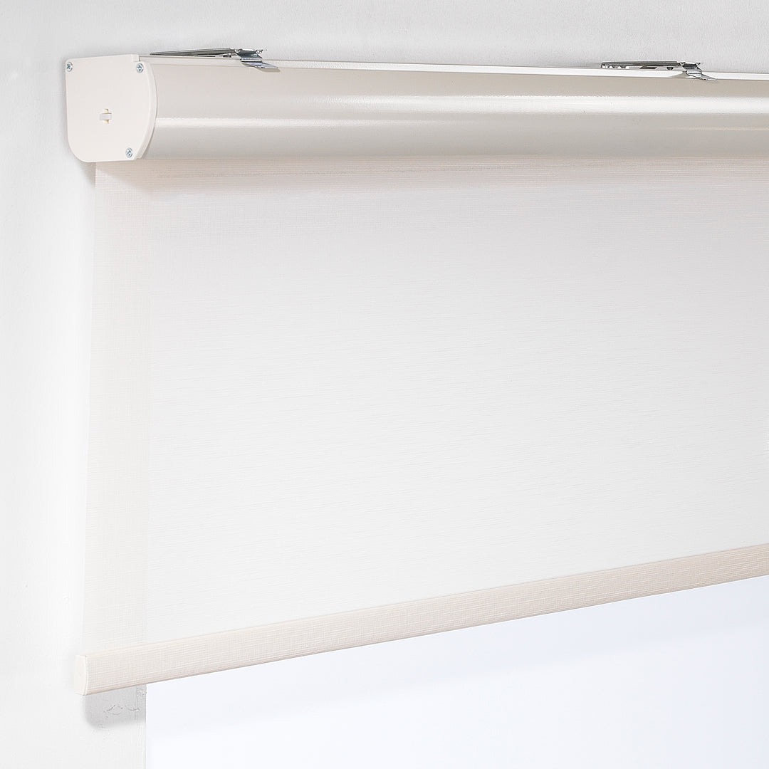 Linen Textured Room Darkening &amp; Sami Sheer Metallic Cord Loop Roller Blind - Ecru