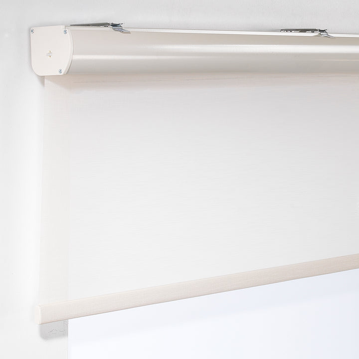 Linen Textured Room Darkening &amp; Sami Sheer Metallic Cord Loop Roller Blind - Ecru