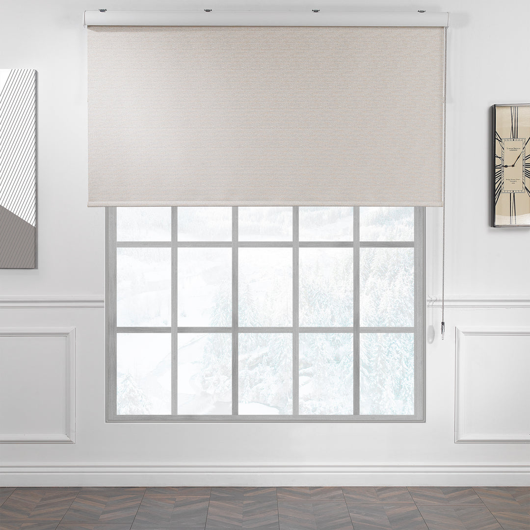 Marble Textured Blackout &amp; Room Darkening Metallic Cord loop Roller Blind - Ecru