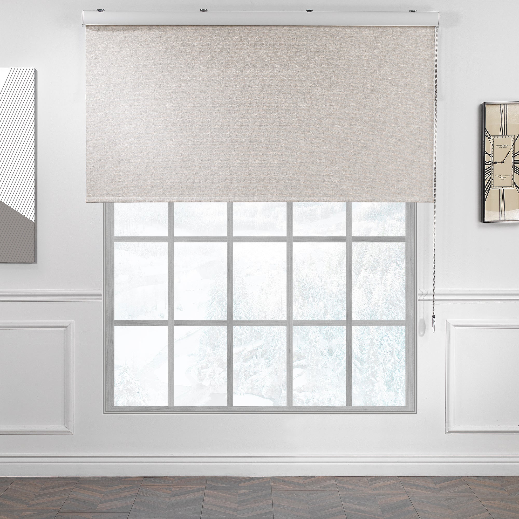 Marble Textured Room Darkening & Blackout Metallic Cord loop Roller Blind - Beige