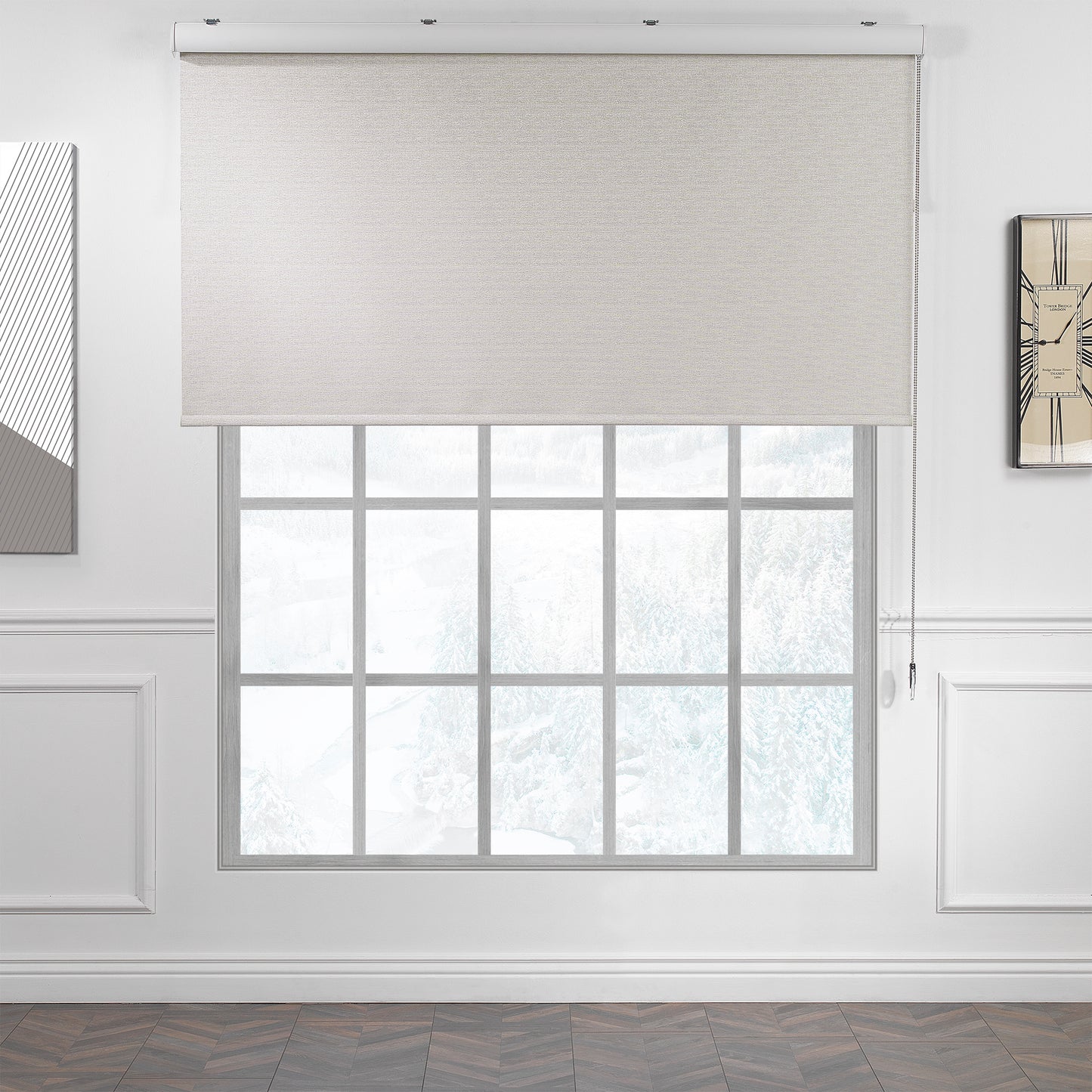 Marble Textured Blackout & Room Darkening Metallic Cord loop Roller Blind - Beige