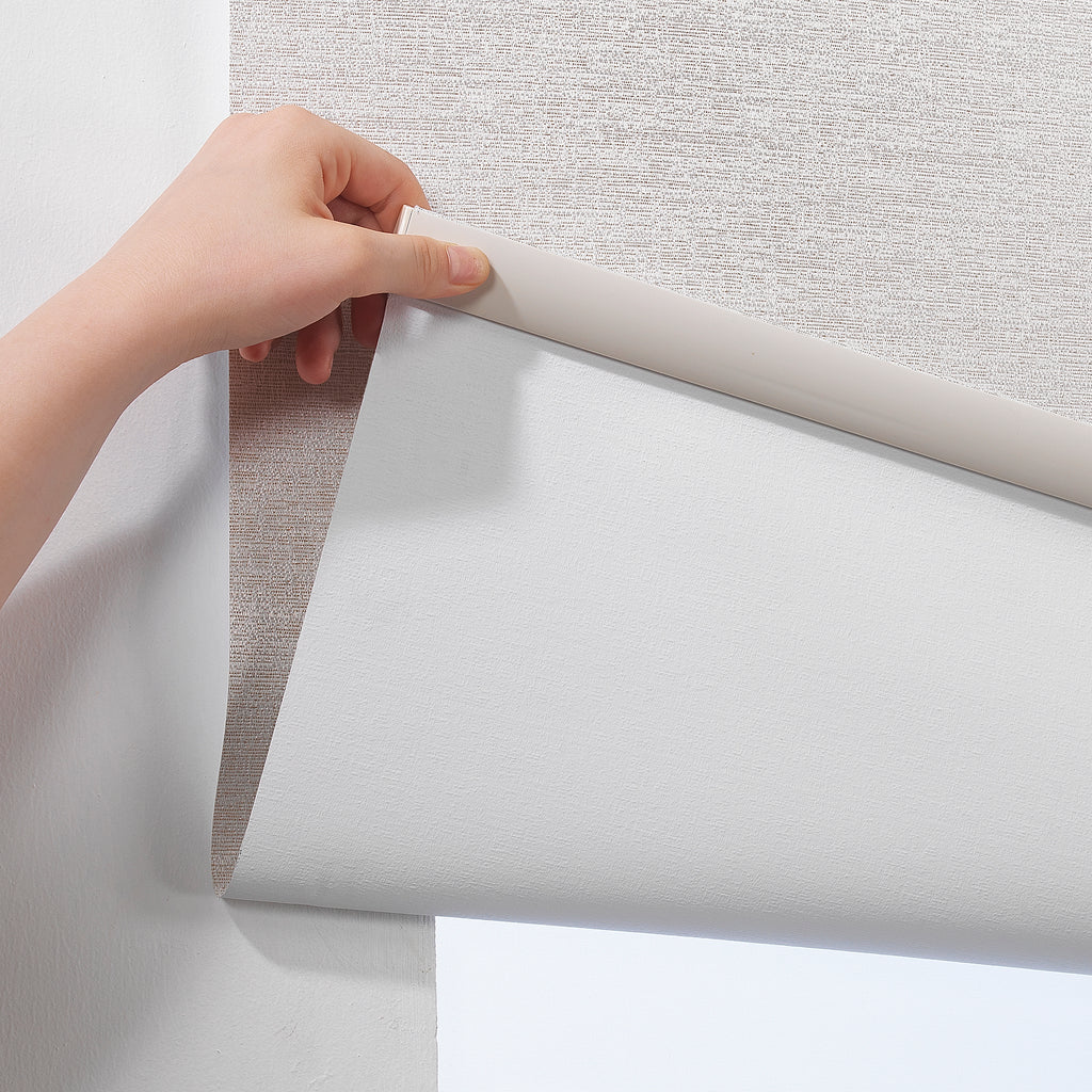 Marble Textured Blackout & Room Darkening Metallic Cord loop Roller Blind - Ecru