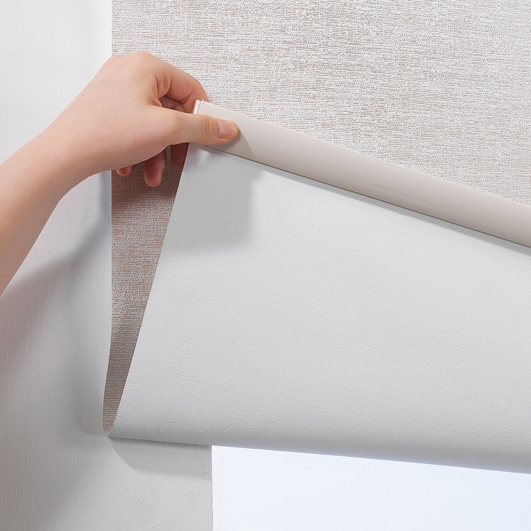 Marble Textured Blackout &amp; Room Darkening Metallic Cord loop Roller Blind - Ecru