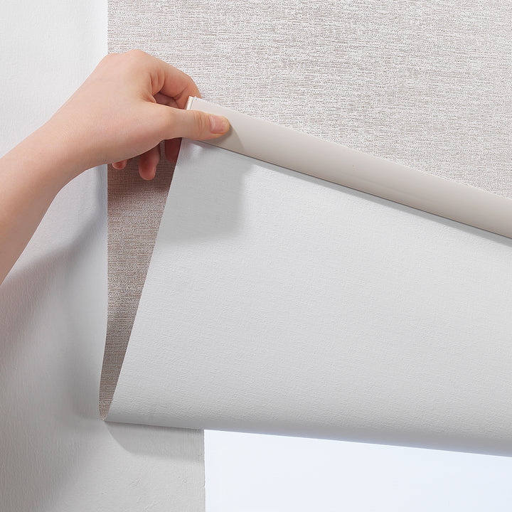Marble Textured Blackout &amp; Room Darkening Metallic Cord loop Roller Blind - Ecru