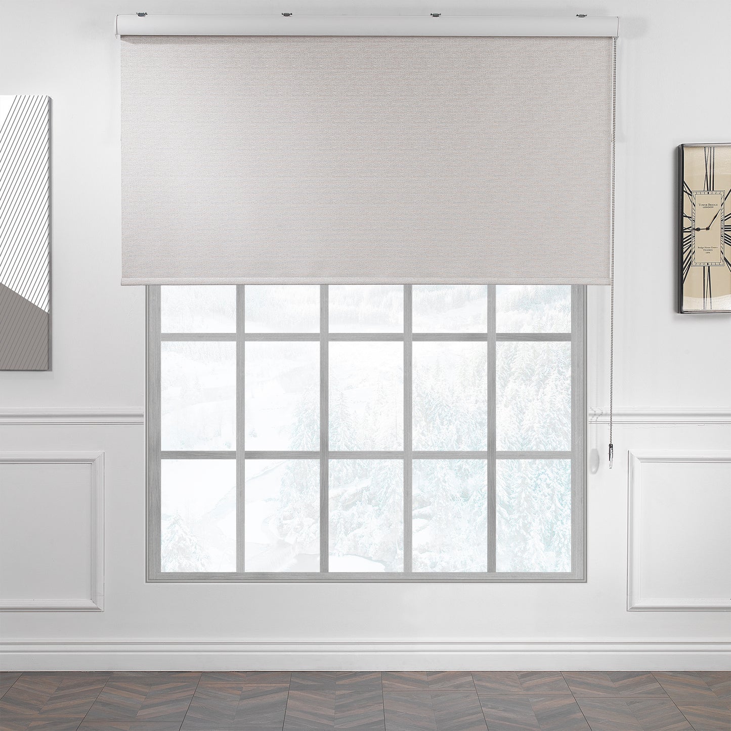 Marble Textured Blackout & Room Darkening Metallic Cord loop Roller Blind - Beige