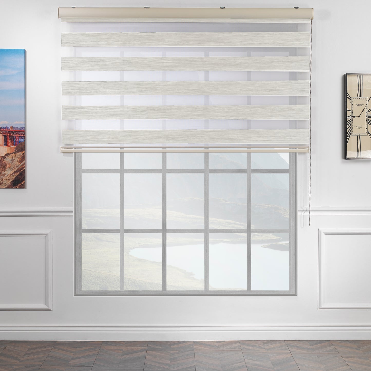 Bambu Zebra Shades Metallic Cord Loop Roller Blinds - Grey