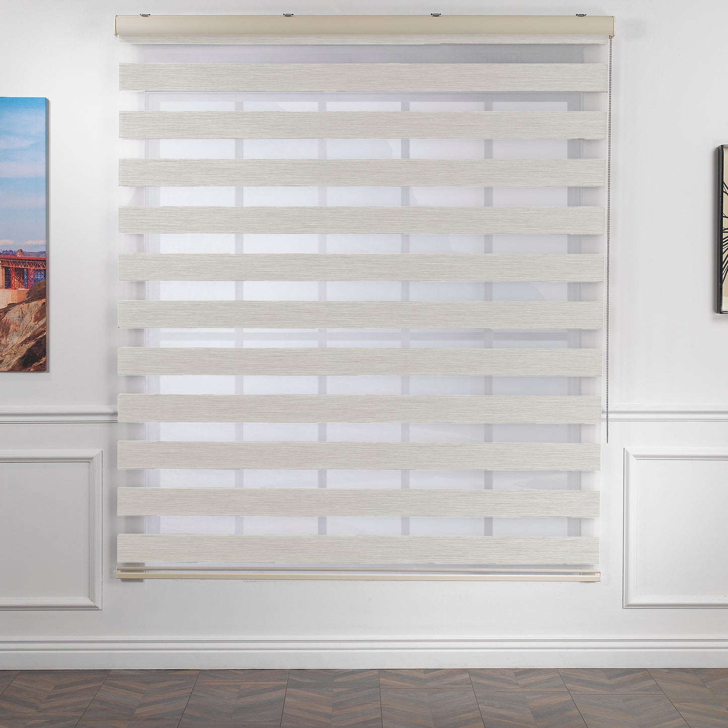Bambu Zebra Shades Metallic Cord Loop Roller Blinds - Ecru