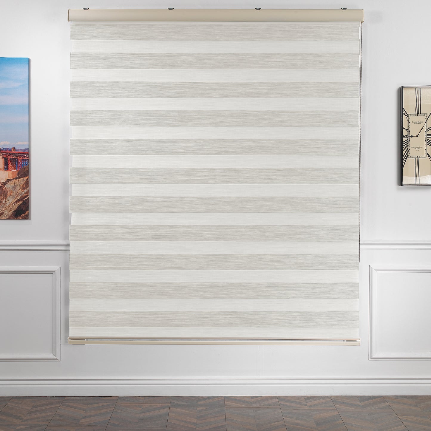Bambu Zebra Shades Metallic Cord Loop Roller Blinds - Ecru