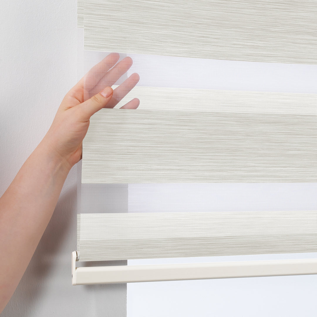 Bambu Zebra Shades Metallic Cord Loop Roller Blinds - Ecru