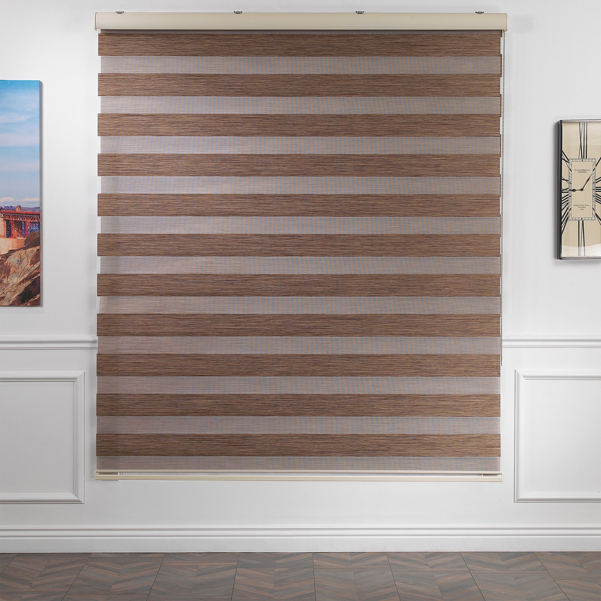 Bambu Zebra Shades Metallic Cord Loop Roller Blinds - Brown