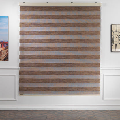 Bambu Zebra Shades Metallic Cord Loop Roller Blinds - Brown