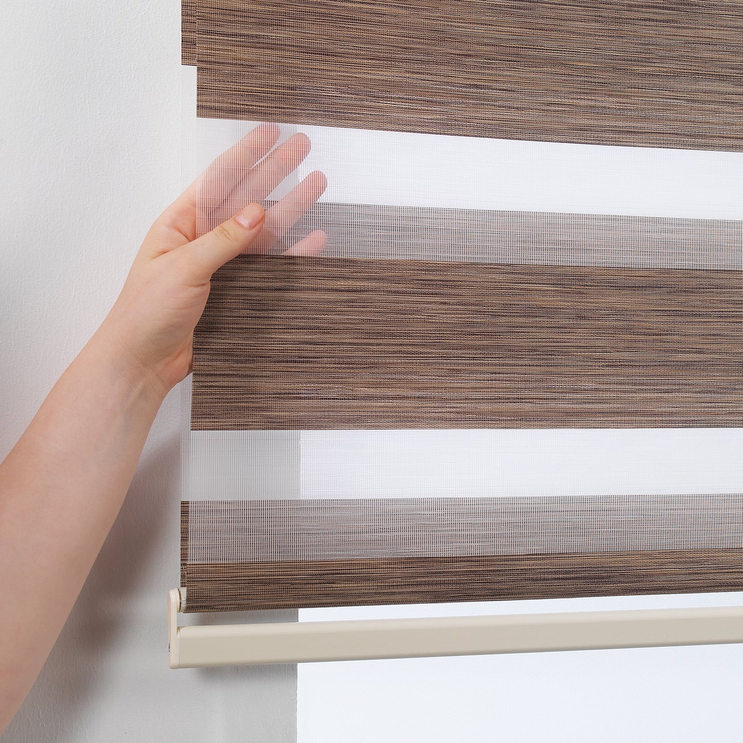 Bambu Zebra Shades Metallic Cord Loop Roller Blinds - Brown