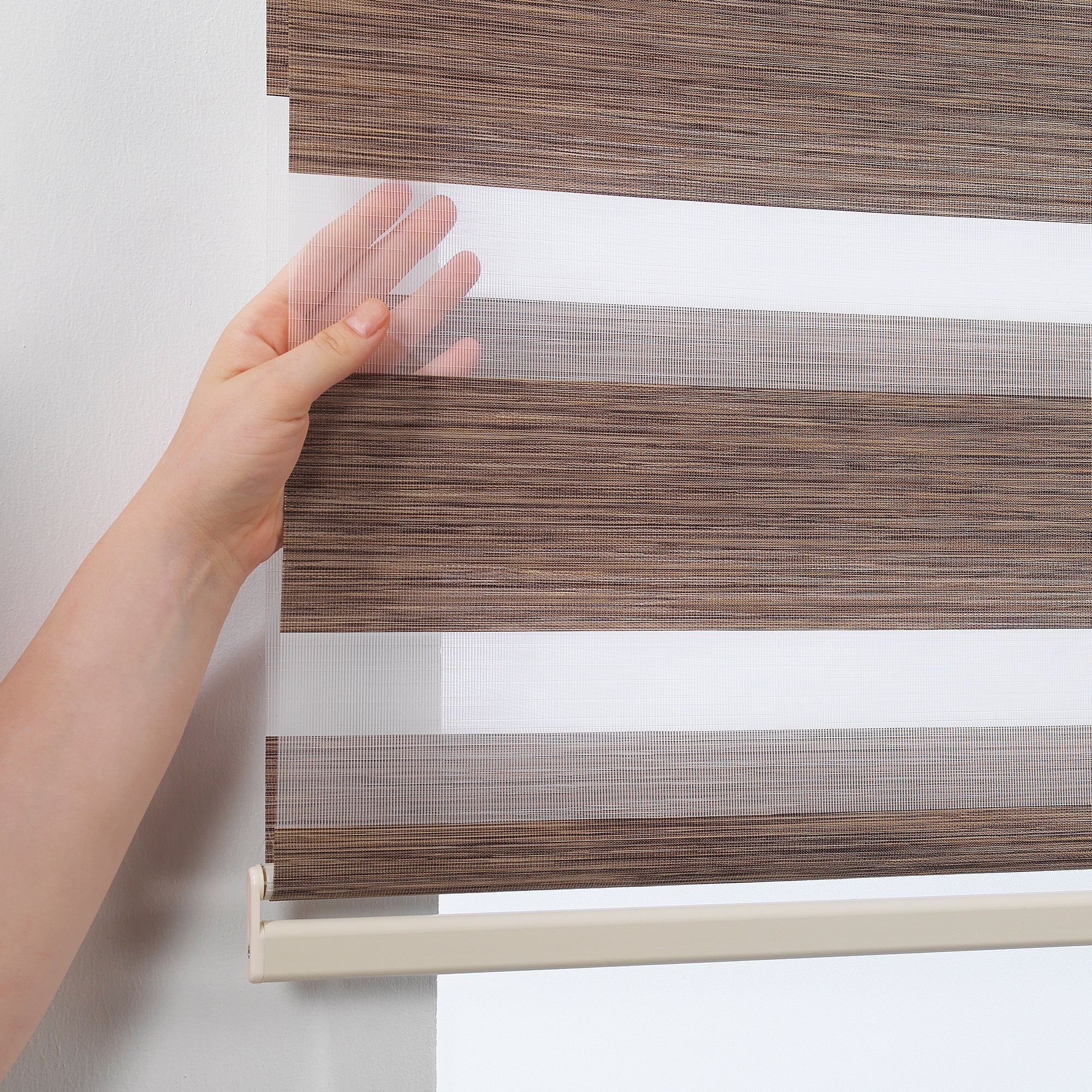 Bambu Zebra Shades Metallic Cord Loop Roller Blinds - Brown