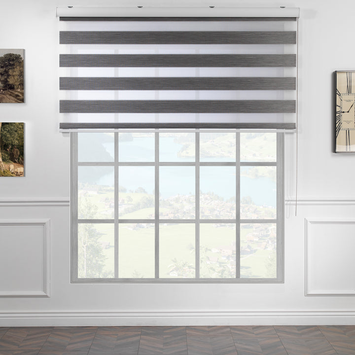 Bambu Zebra Shades Metallic Cord Loop Roller Blinds - Black
