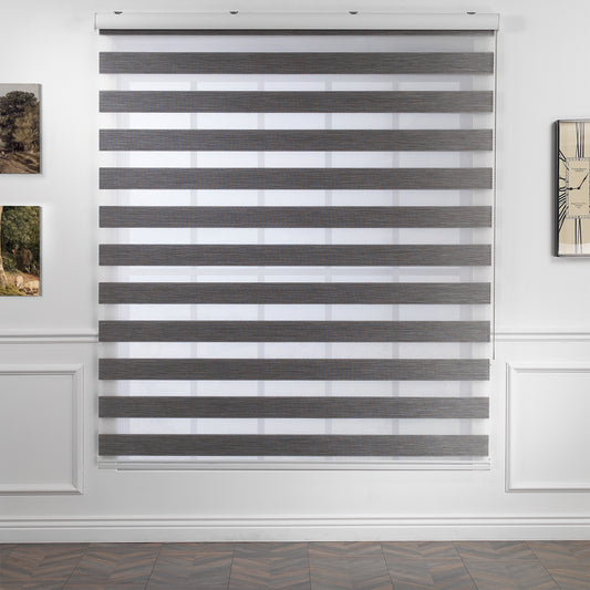 Bambu Zebra Shades Metallic Cord Loop Roller Blinds - Grey