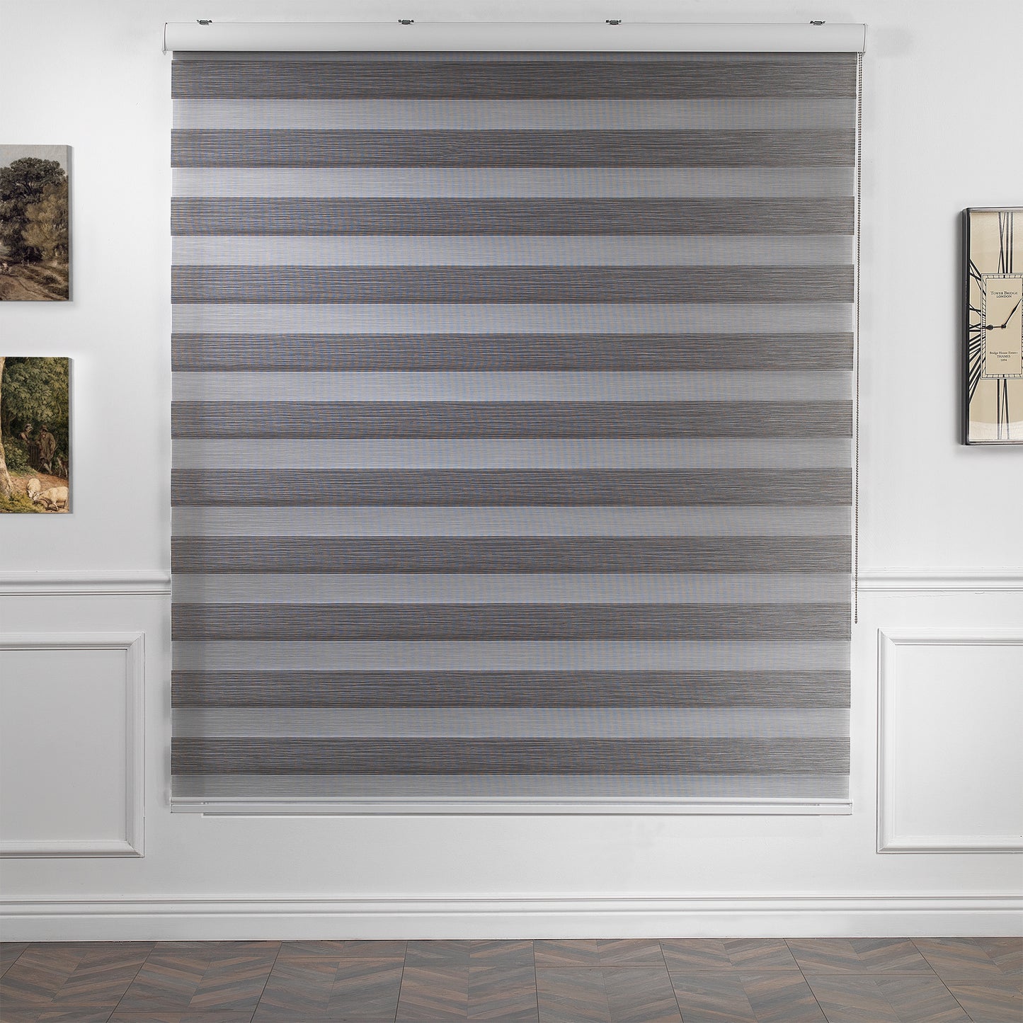 Bambu Zebra Shades Metallic Cord Loop Roller Blinds - Grey