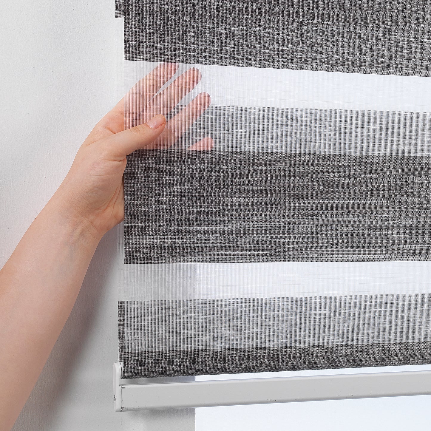 Bambu Zebra Shades Metallic Cord Loop Roller Blinds - Grey