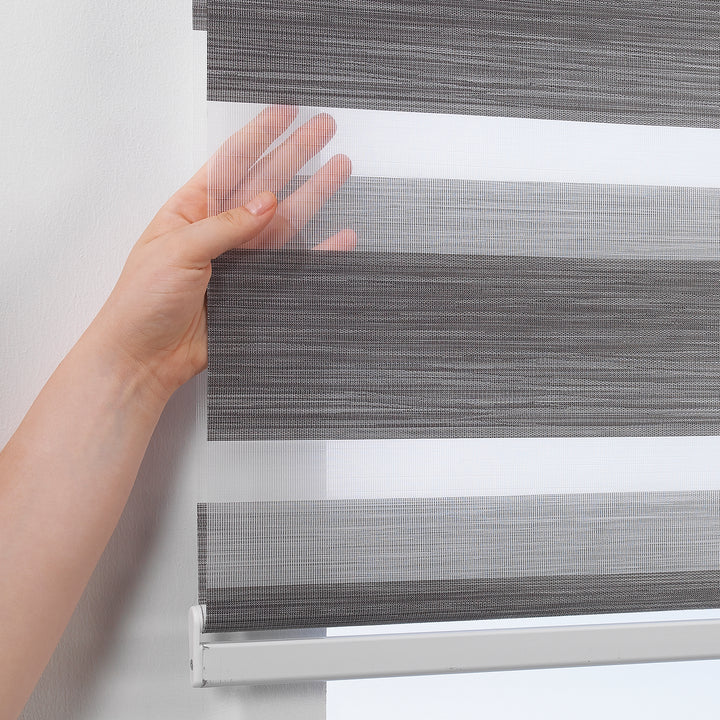 Bambu Zebra Shades Metallic Cord Loop Roller Blinds - Grey