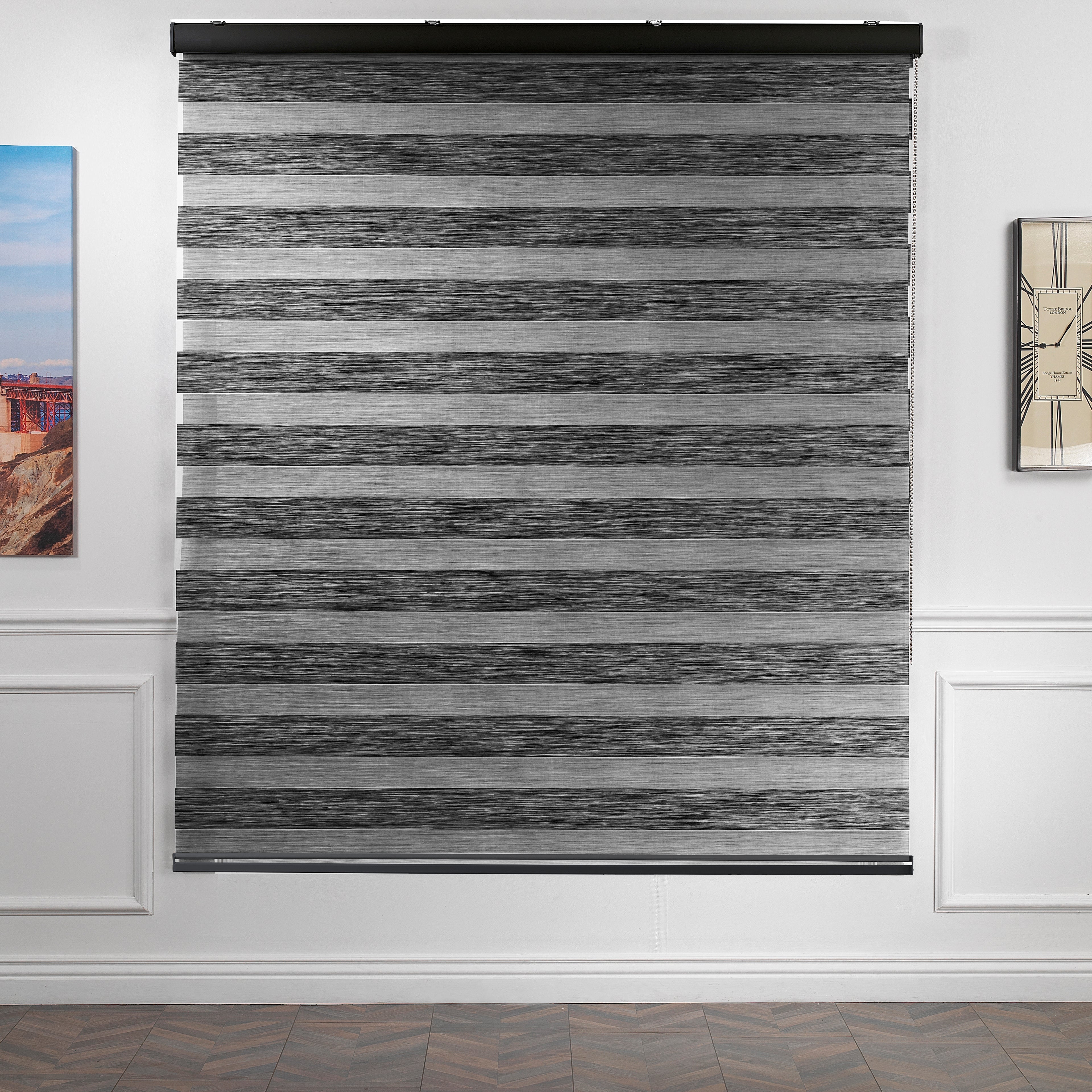 Bambu Zebra Shades Metallic Cord Loop Roller Blinds - Black