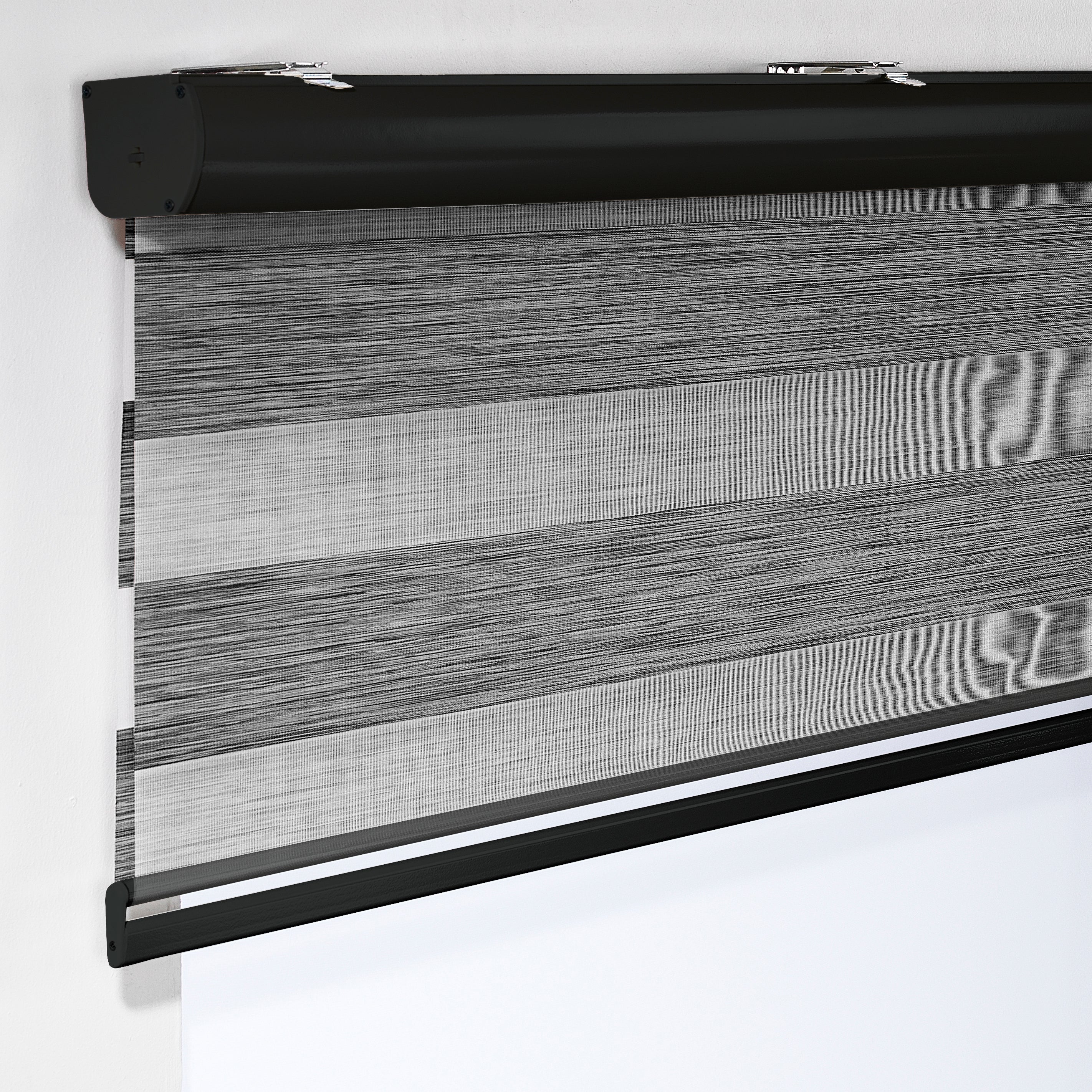 Bambu Zebra Shades Metallic Cord Loop Roller Blinds - Black